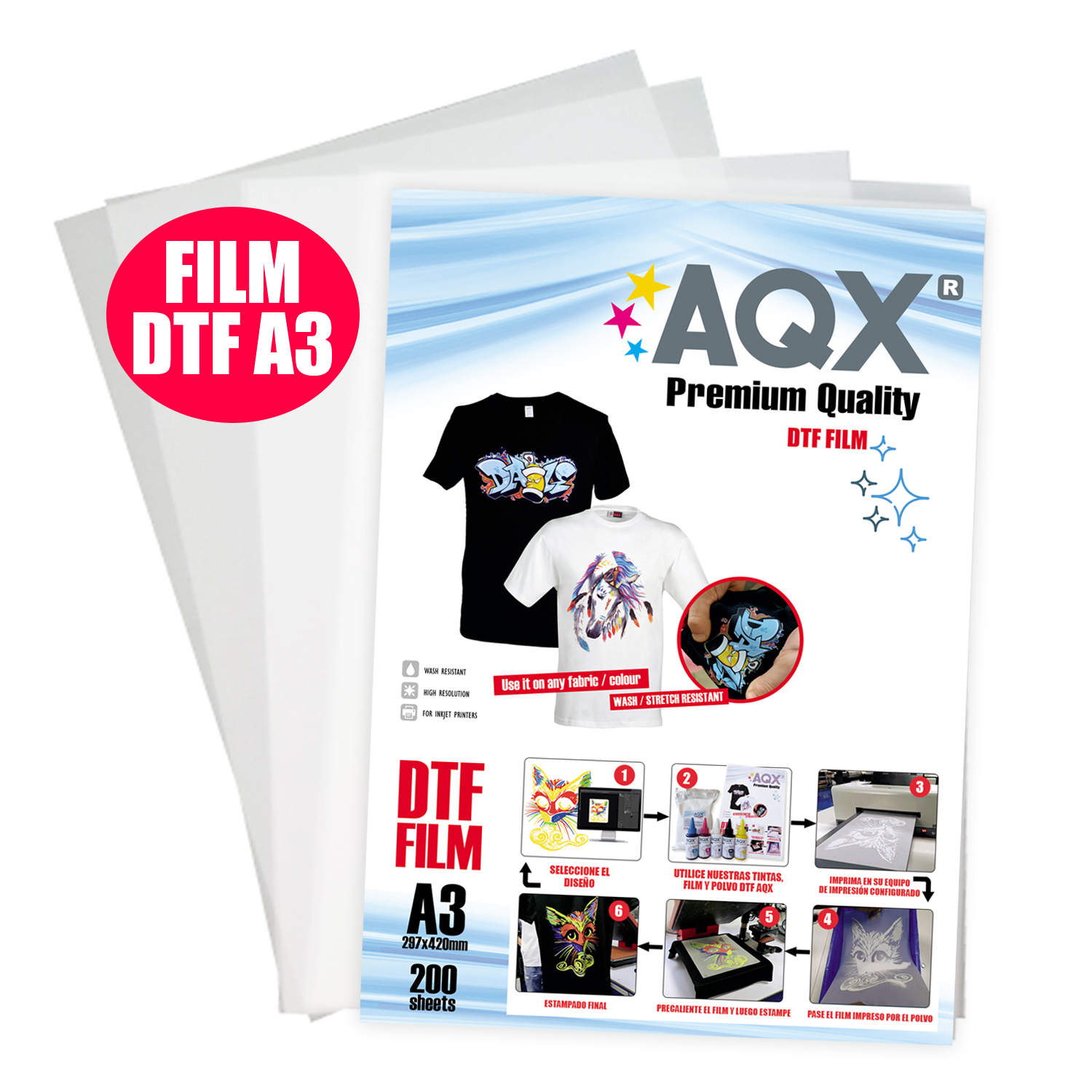 PET DTF Film Resma A3 200 unidades AQX-TECH | AQX