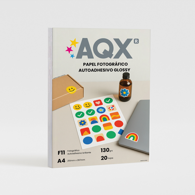 Papel Autoadhesivo Glossy Brillante A4 130grs por 20 Hojas AQX F11