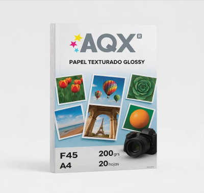 Papel Fotografico Texturado Glossy Brillante A4 200gr por 20 Hojas AQX F45