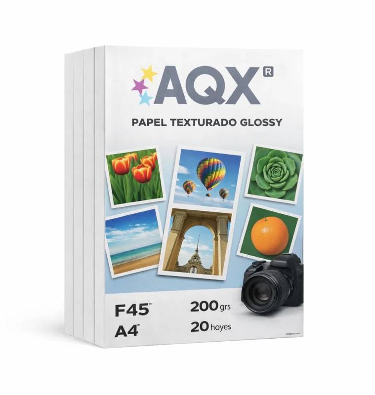 Papel Fotografico Texturado Glossy Brillante A4 200gr por 100 Hojas AQX F45x5