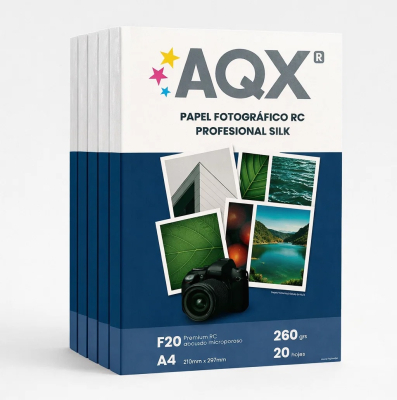 Combo Papel Foto Pro Satinado RC A4 260grs por 100 Hojas AQX F20x5