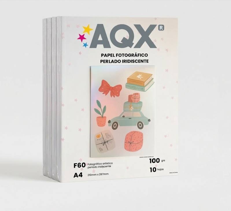 Combo Papel Fotografico Blanco Brillante Iridiscente A4 Hoja Fina 50 Hojas AQX F60a