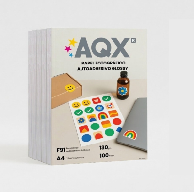 Combo Papel Autoadhesivo Glossy Brillante A4 130grs por 500 Hojas AQX F91x5