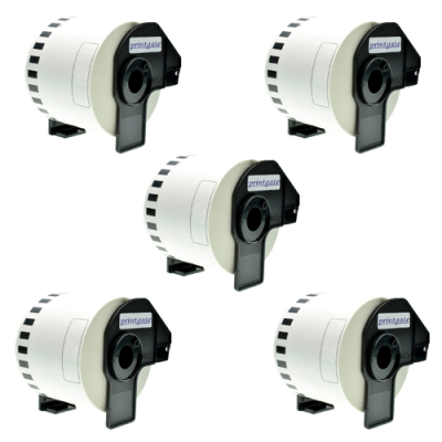 SET x5 Rollos DK2205 PG Para Rotuladoras Brother Negro s/ Blanco 62mm x 30.48m
