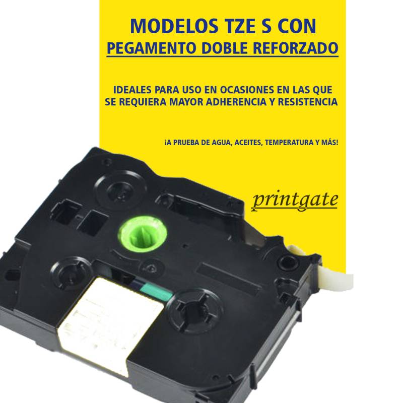 Cinta Rotuladora Printgate TZES 631 Negro s/ Amarillo Pegamento Fuerte 12mm x 8m P/ Brother