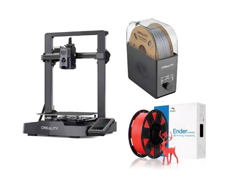Combo Impresora 3D Creality ENDER-3 V3 KE + Secadora de Filamento Creality Dry Box SpacePi SE + Filamento Rojo x1kg
